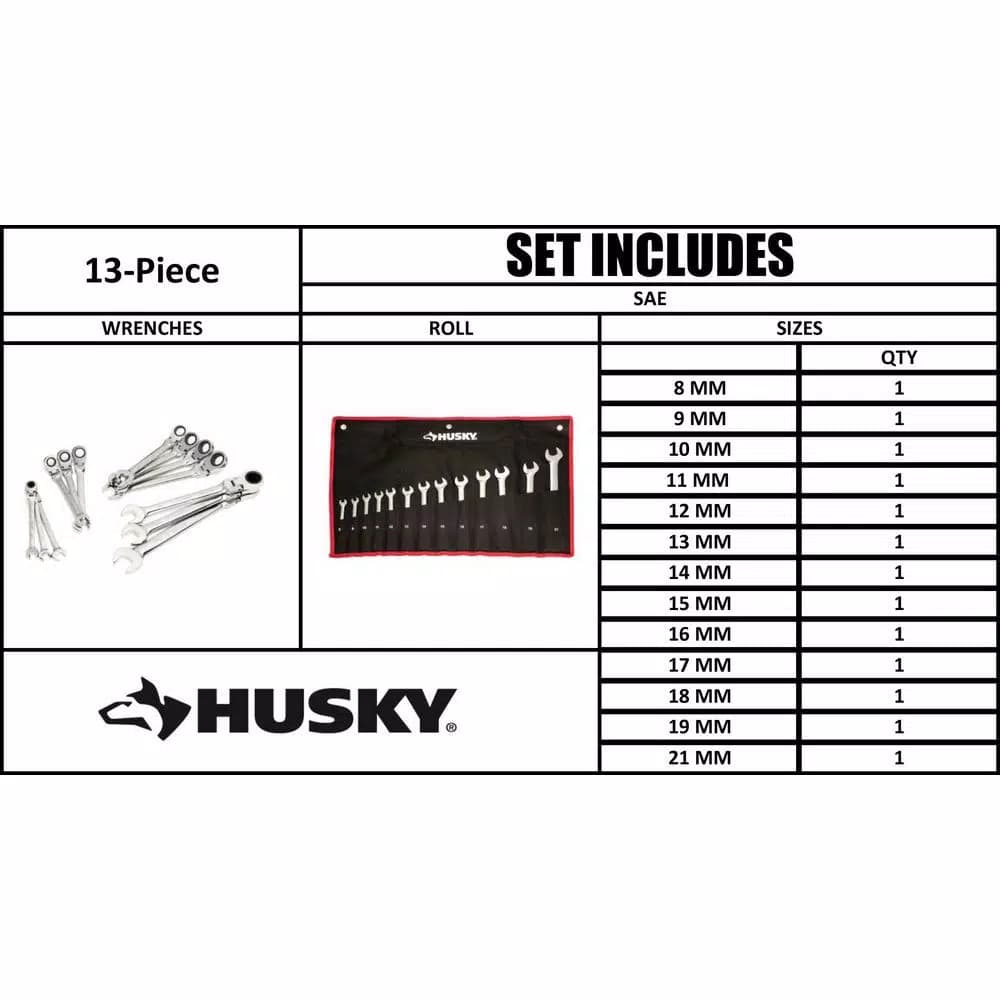 Husky 13-Piece Master Metric Flex Head Ratcheting Wrench Set