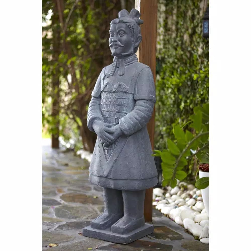 Nearly Natural 40 in. Classic Gray Stone Warrior Statue - Indoor/Outdoor Decorative Sculpture