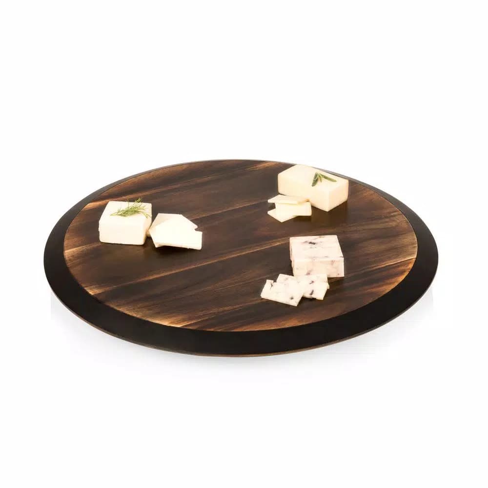 Picnic Time Acacia Wood Lazy Susan Rotating Serving Tray with 1" Chalkboard Rim