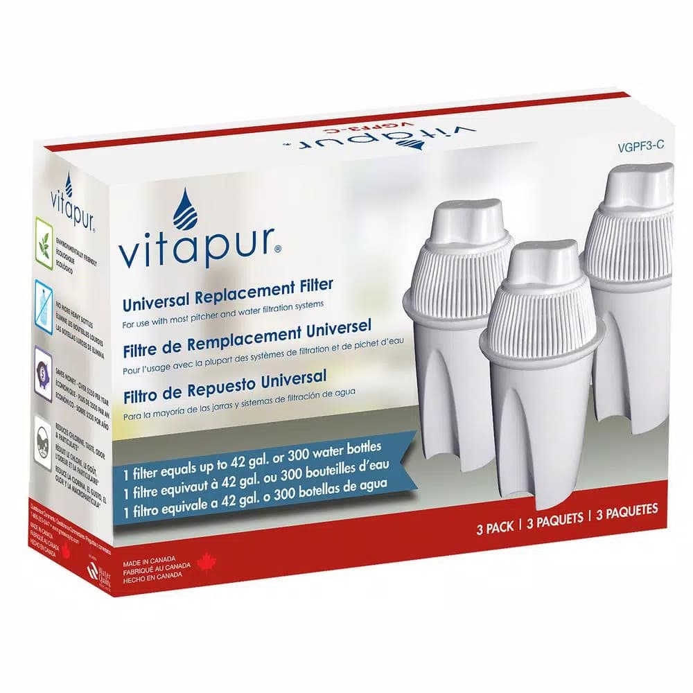 Vitapur Universal Replacement Water Filters, 3-Pack - Compatible with Vitapur, Brita, and Culligan Pitchers