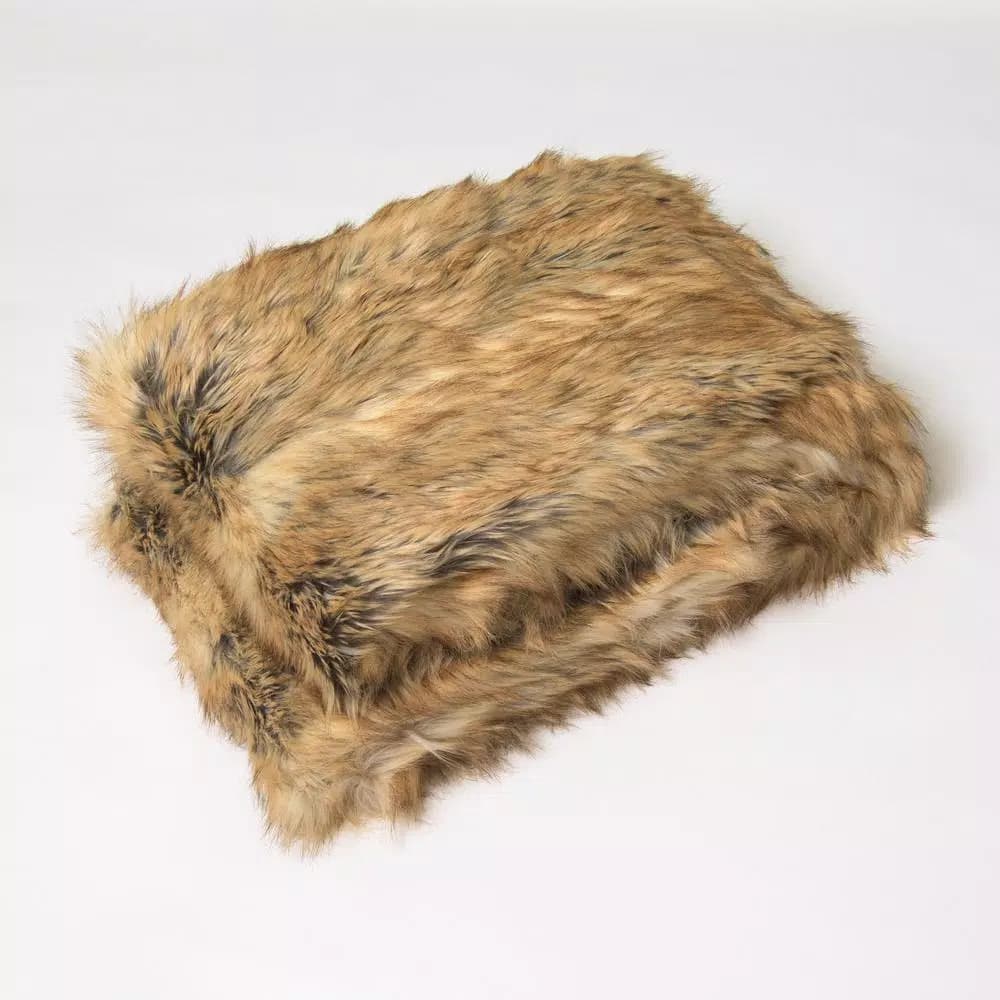 Best Home Fashion Amber Fox Faux Fur Throw Blanket, 58 in. x 60 in.