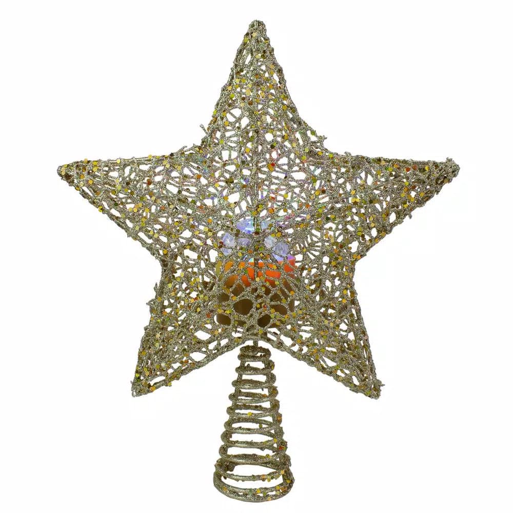 Northlight 13 in. Gold Holographic Glitter Star Christmas Tree Topper with Rotating LED Projector