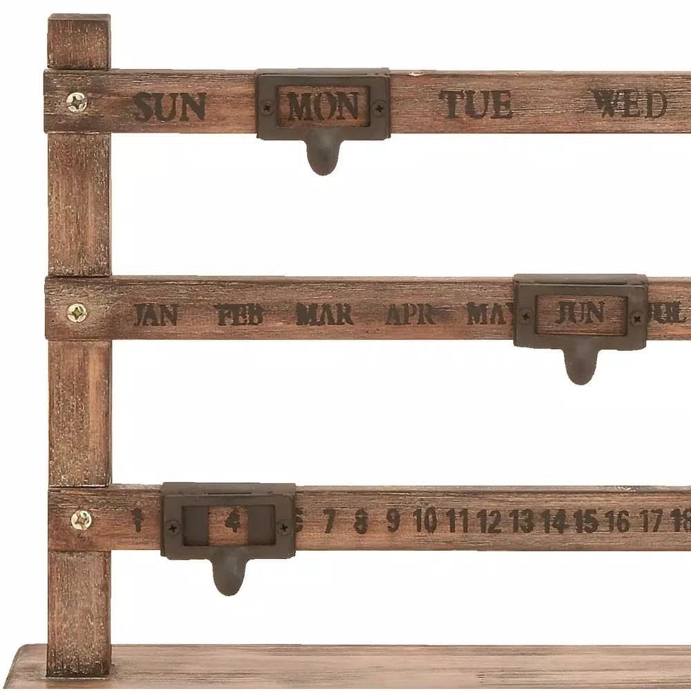 LITTON LANE Farmhouse Wood Fencepost Calendar, 22 in. x 14 in. Rustic Oak Finish with Iron Date Markers
