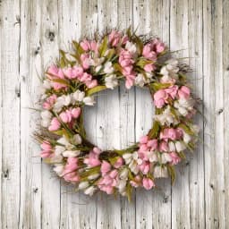 National Tree Company 21 in. Pink and White Tulip Flower Wreath with Greenery thumbnail 2