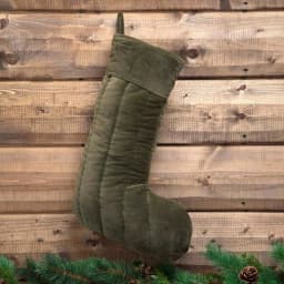 VHC Brands 20 in. Sage Green Velvet Cotton Christmas Stocking - Traditional Holiday Decor thumbnail 2