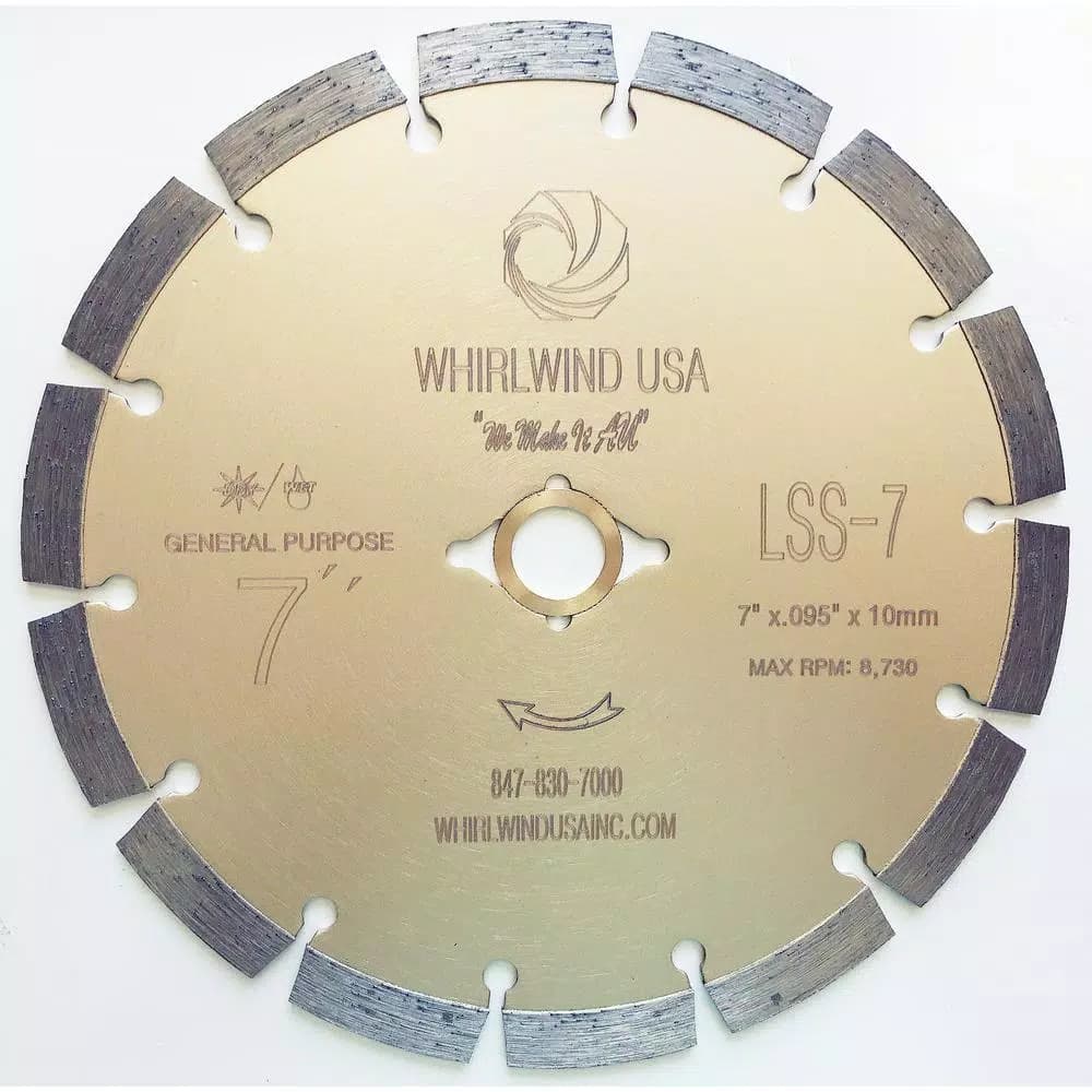 Whirlwind USA 7 in. Segmented Diamond Blade for Concrete, Stone, Brick, and Masonry