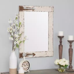 Aspire Home Accents Pueblo Distressed White Wood Frame Accent Mirror with Rustic Arrow Hinges and Hooks thumbnail 1