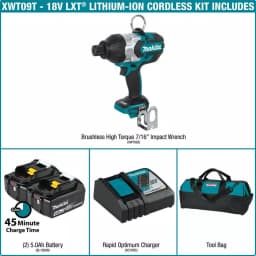 Makita 18V LXT Brushless High Torque 7/16 in. Hex Chuck Impact Wrench Kit w/ (2) 5.0Ah Batteries & Charger thumbnail 2