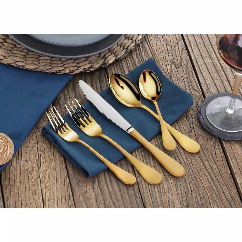 Artaste Rain 20-Piece 18/10 Stainless Steel Flatware Set, Gold Titanium Finish, Service for 4