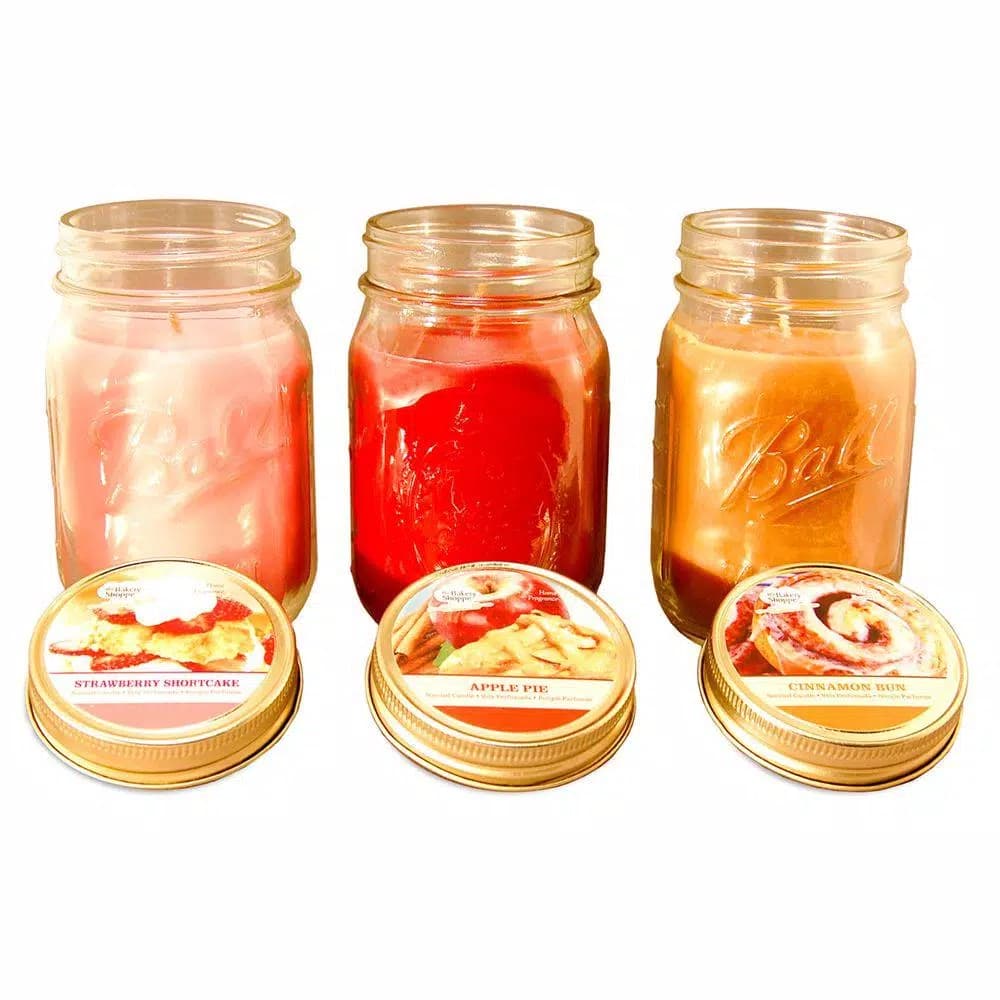LUMABASE Bake Shoppe Collection 12 oz. Mason Jar Scented Candles, 3-Pack