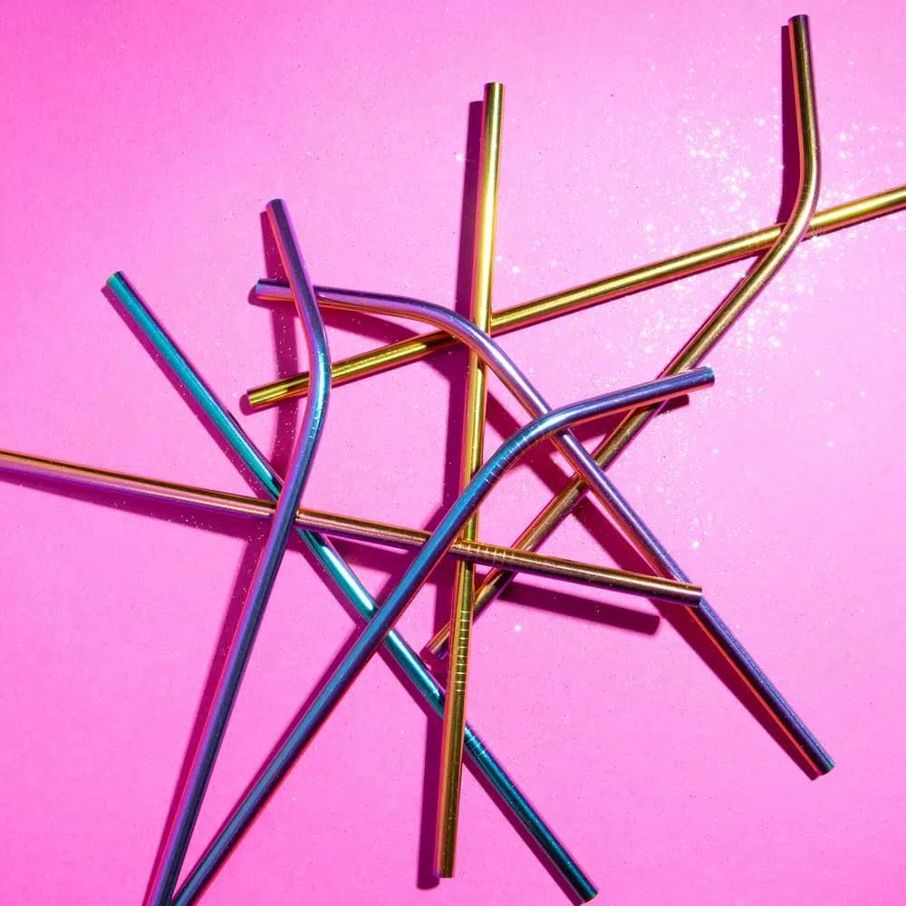 Unbranded Gforce Rainbow Stainless Steel Reusable Straw Set, 10-Pack with Cleaning Brushes