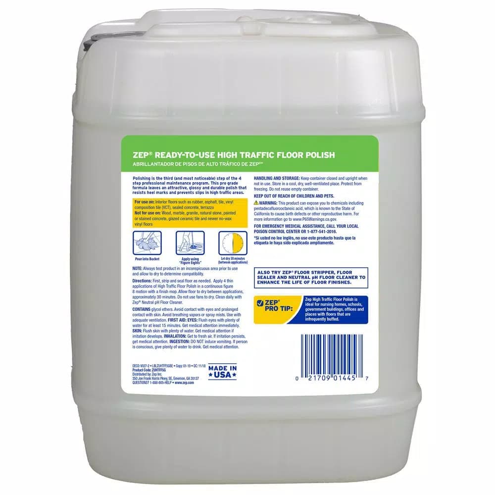 ZEP 5 Gal. High-Traffic Floor Polish, Professional Grade Clear Finish