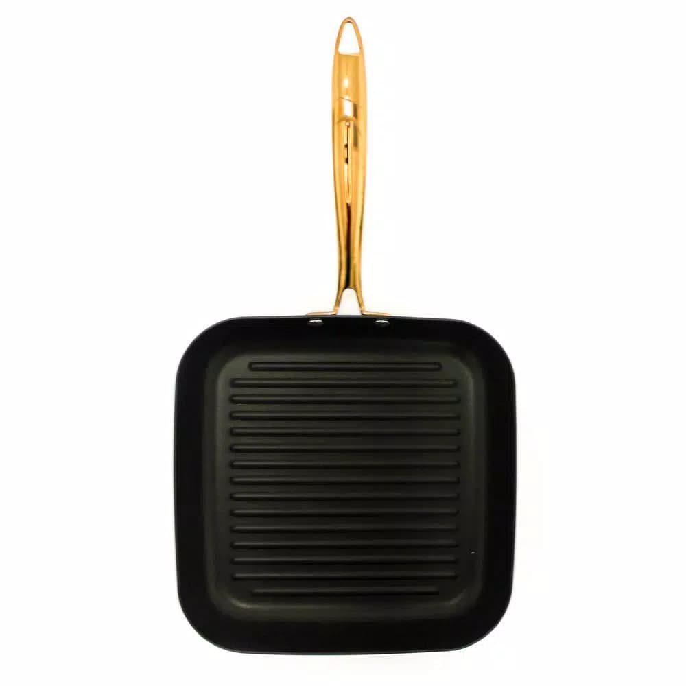 BergHOFF Ouro 11.7 in. Hard-Anodized Aluminum Nonstick Square Grill Pan, Black and Rose Gold