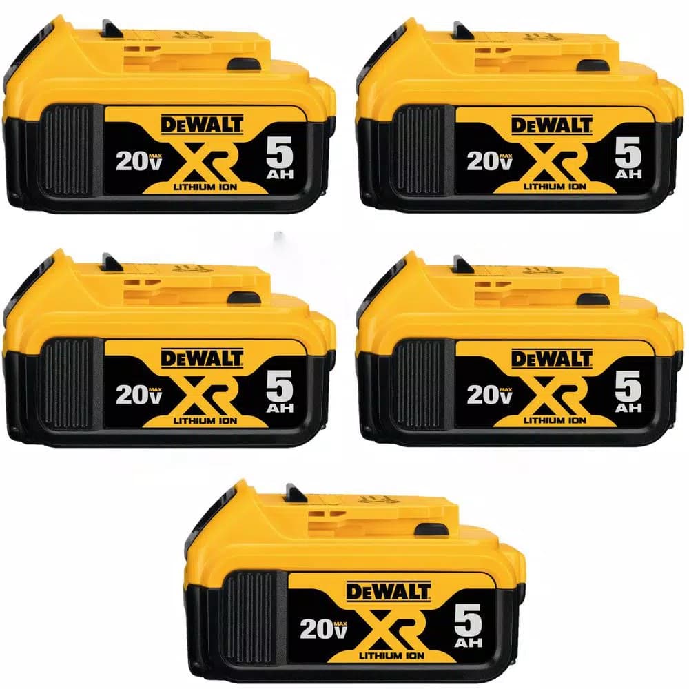 DEWALT 20V MAX XR Premium Lithium-Ion 5.0 Ah Battery Pack, 5-Pack