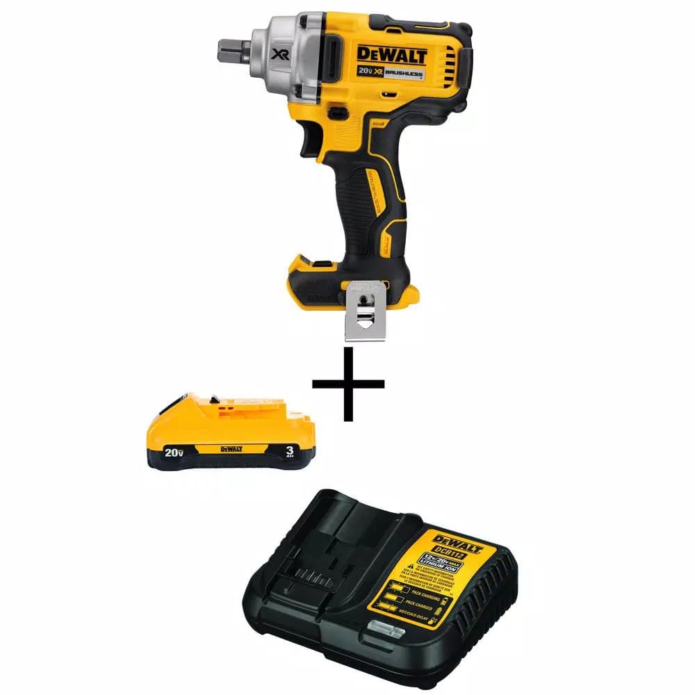 DEWALT 20V MAX XR 1/2 in. Mid-Range Brushless Cordless Impact Wrench Kit with 3.0Ah Battery & Charger