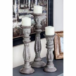 LITTON LANE Rustic Dark Brown Tapered Mango Wood Candle Holder Set of 3 thumbnail 1
