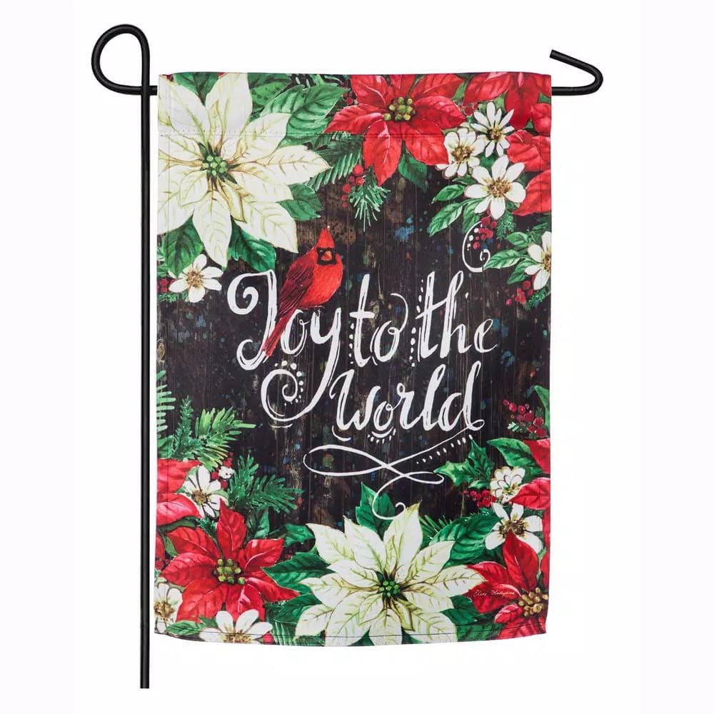Evergreen Joy to the World Poinsettias Garden Suede Flag, 18 in. x 12.5 in. Double-Sided Christmas Flag