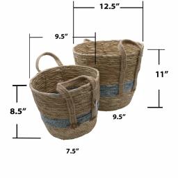 Admired By Nature Natural Blue Tone Fabric Nesting Storage Baskets with Handles, Seagrass Design (Set of 2) thumbnail 2