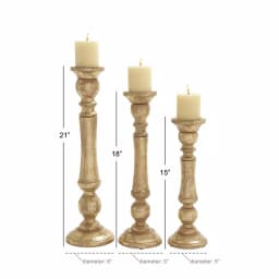 LITTON LANE Golden Mango Wood Candle Holder Set, Set of 3, Distressed Gold Finish thumbnail 8