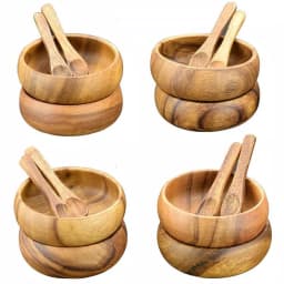 Acaciaware 16-Piece Acacia Wood Round Dip and Nut Bowl Set with Spoons thumbnail 1