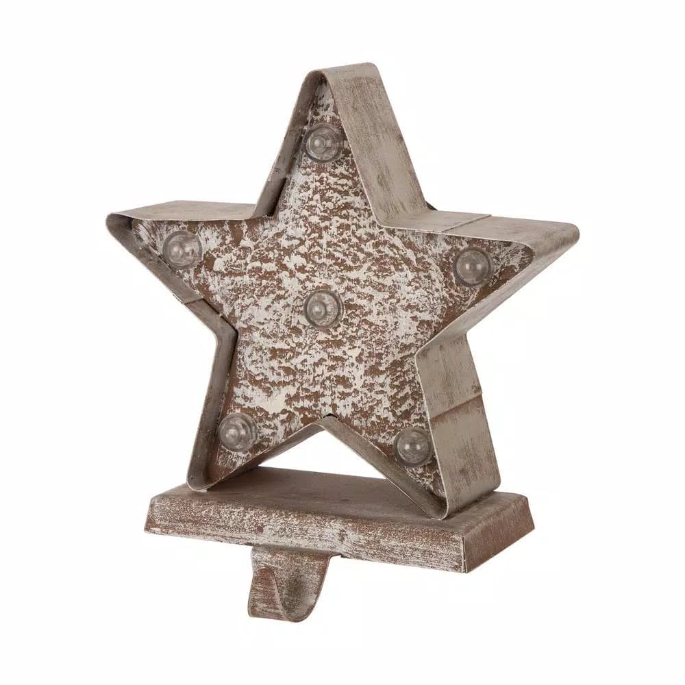 Glitzhome 7.5 in. Marquee LED Lighted Star Christmas Stocking Holder, Gold