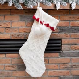 Glitzhome 22 in. White Knitted Christmas Stocking with Red Trim and Pompoms thumbnail 7
