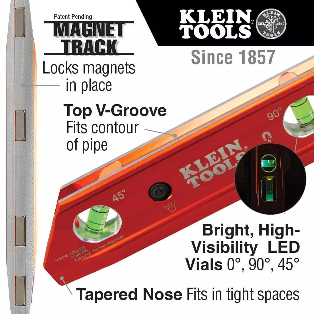 Klein Tools 9 in. Lighted Rare Earth Magnet Torpedo Billet Aluminum Level