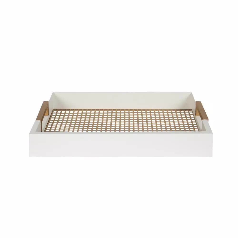 Kate and Laurel Hanneli White and Gold Decorative Tray Set of 2, Wood and Perforated Metal
