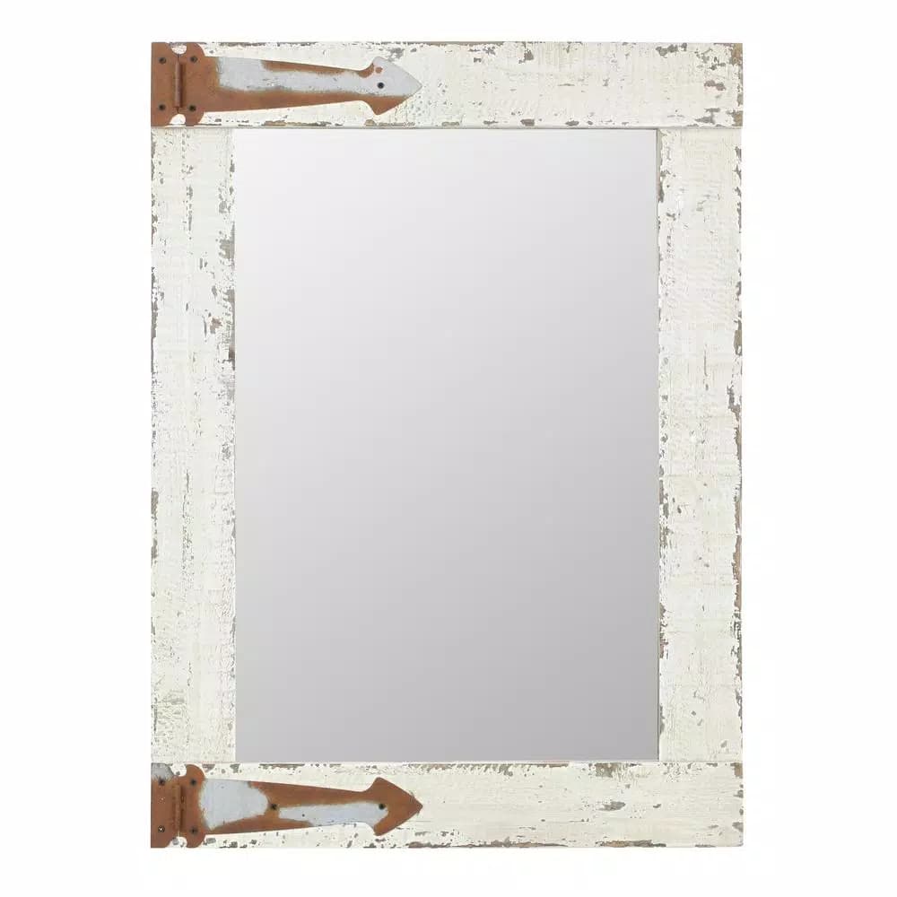 Aspire Home Accents Pueblo Distressed White Wood Frame Accent Mirror with Rustic Arrow Hinges and Hooks