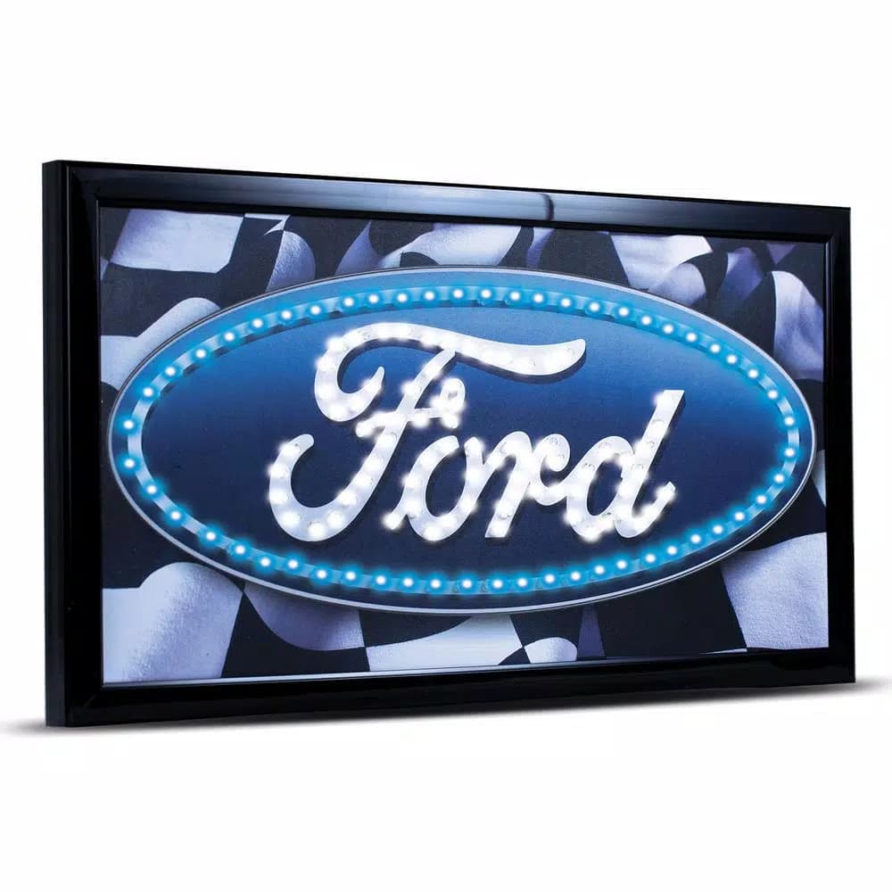 Crystal Art Gallery Ford Logo Framed Flashing LED Sign - Vintage Style Wall Art