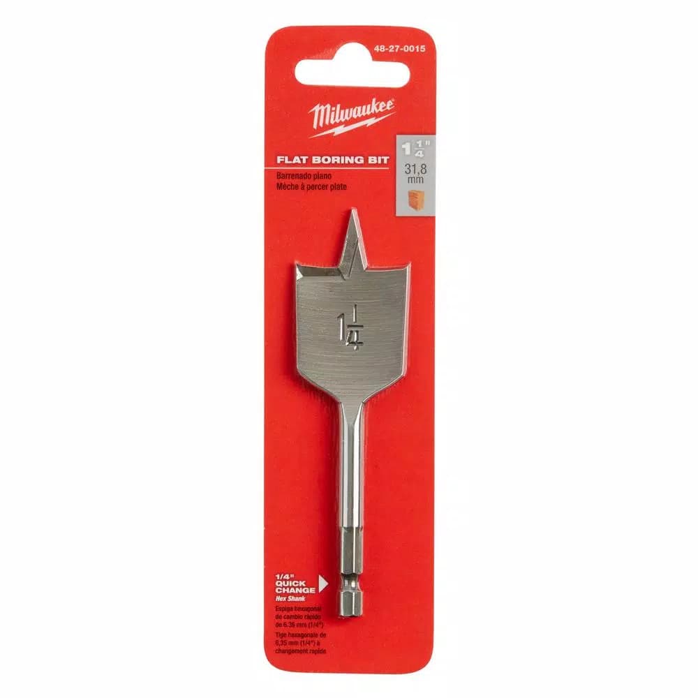 Milwaukee 1-1/4 in. x 4.5 in. Flat Spade Boring Bit, Hex Shank