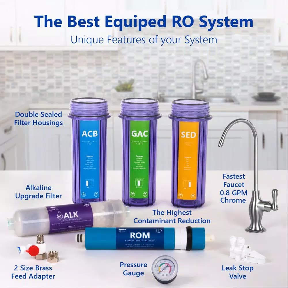 Express Water 10-Stage Reverse Osmosis Alkaline Water Filtration System with Faucet and Tank, 100 GPD