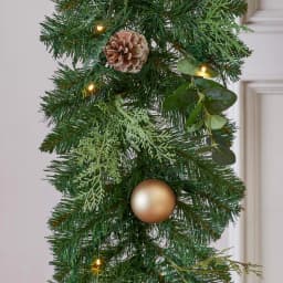 Home Accents Holiday 9 ft. St. Germain Pre-Lit Mixed Pine LED Christmas Garland with Ornaments & Pine Cones thumbnail 7