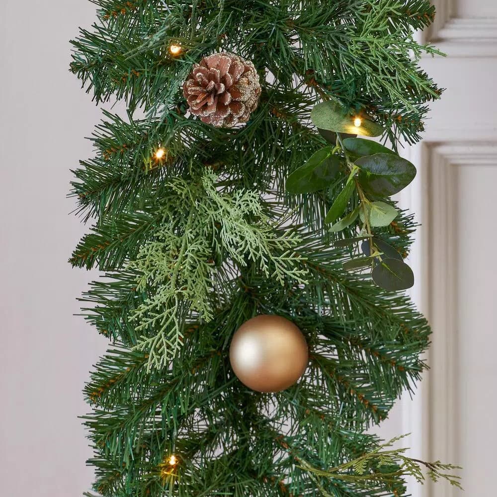 Home Accents Holiday 9 ft. St. Germain Pre-Lit Mixed Pine LED Christmas Garland with Ornaments & Pine Cones
