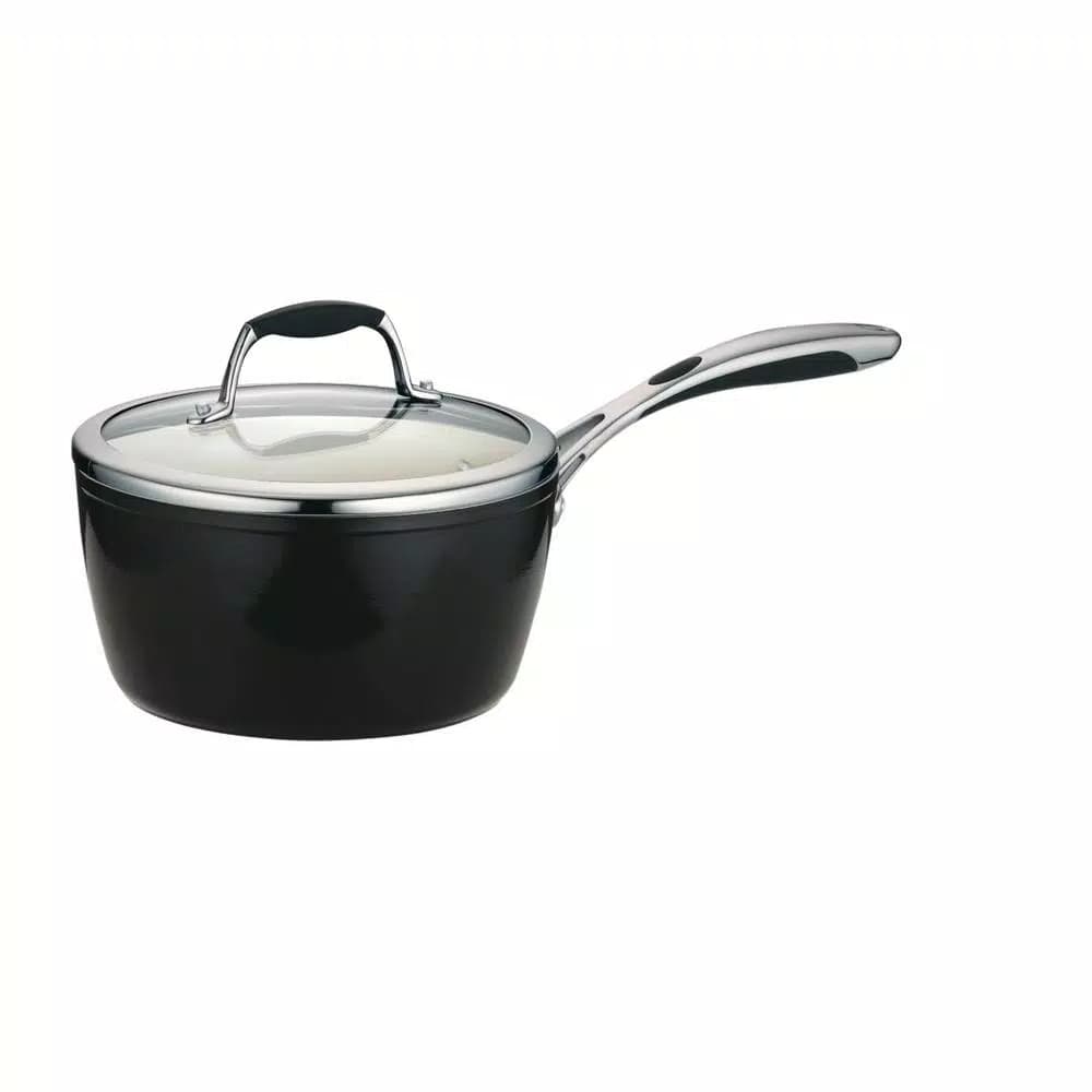 Tramontina Gourmet Ceramica Deluxe 3 Qt. Aluminum Ceramic Nonstick Sauce Pan with Glass Lid, Metallic Black