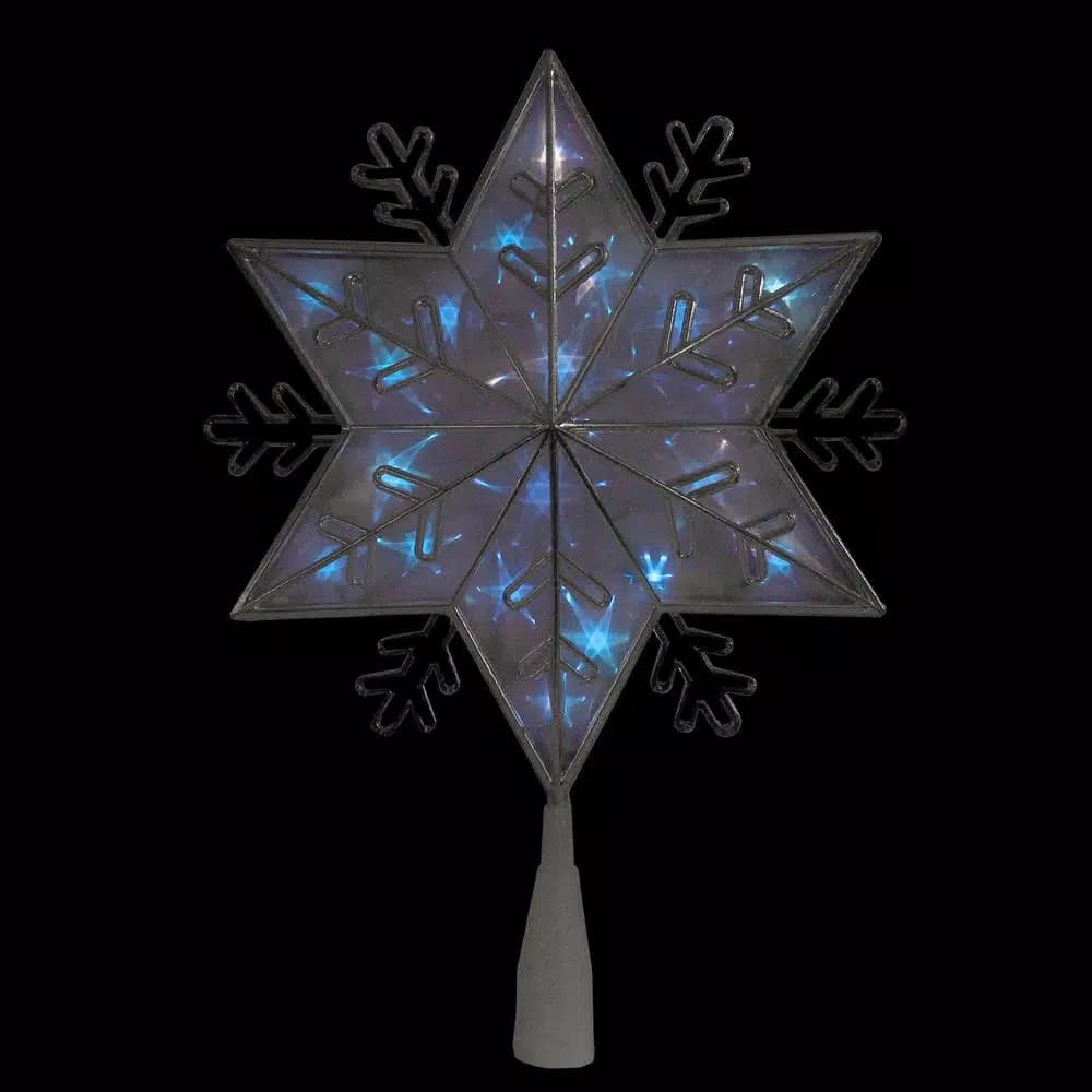 Northlight 10 in. Silver 8-Point Snowflake Christmas Tree Topper with Blue Lights