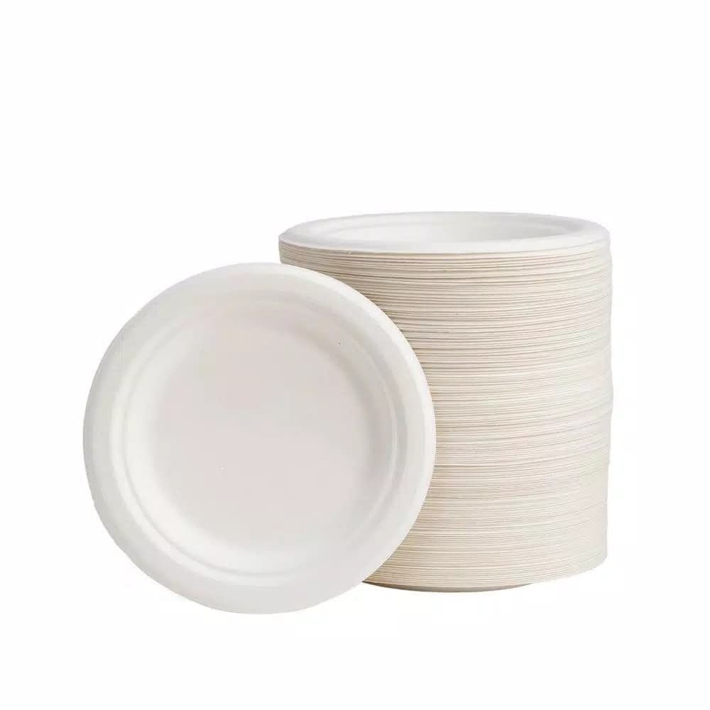 Unbranded 6 in. White Sugarcane Plates, 600 Pack - Eco-Friendly Biodegradable Disposable Plates