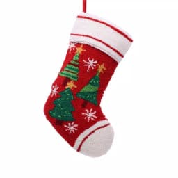 Glitzhome 19 in. Handmade Hooked Christmas Tree Stocking - Red, White, and Green thumbnail 1