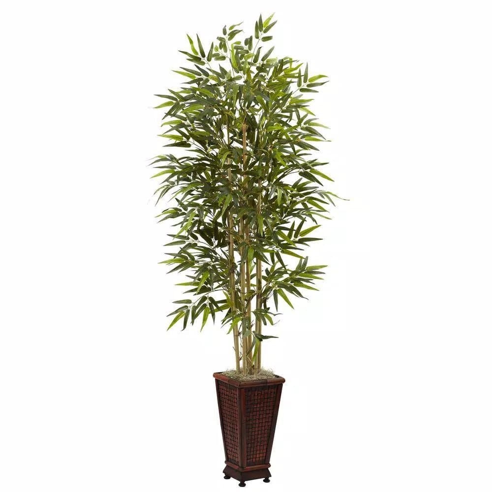 Nearly Natural 6 ft. Artificial Bamboo Tree with Decorative Brown Planter