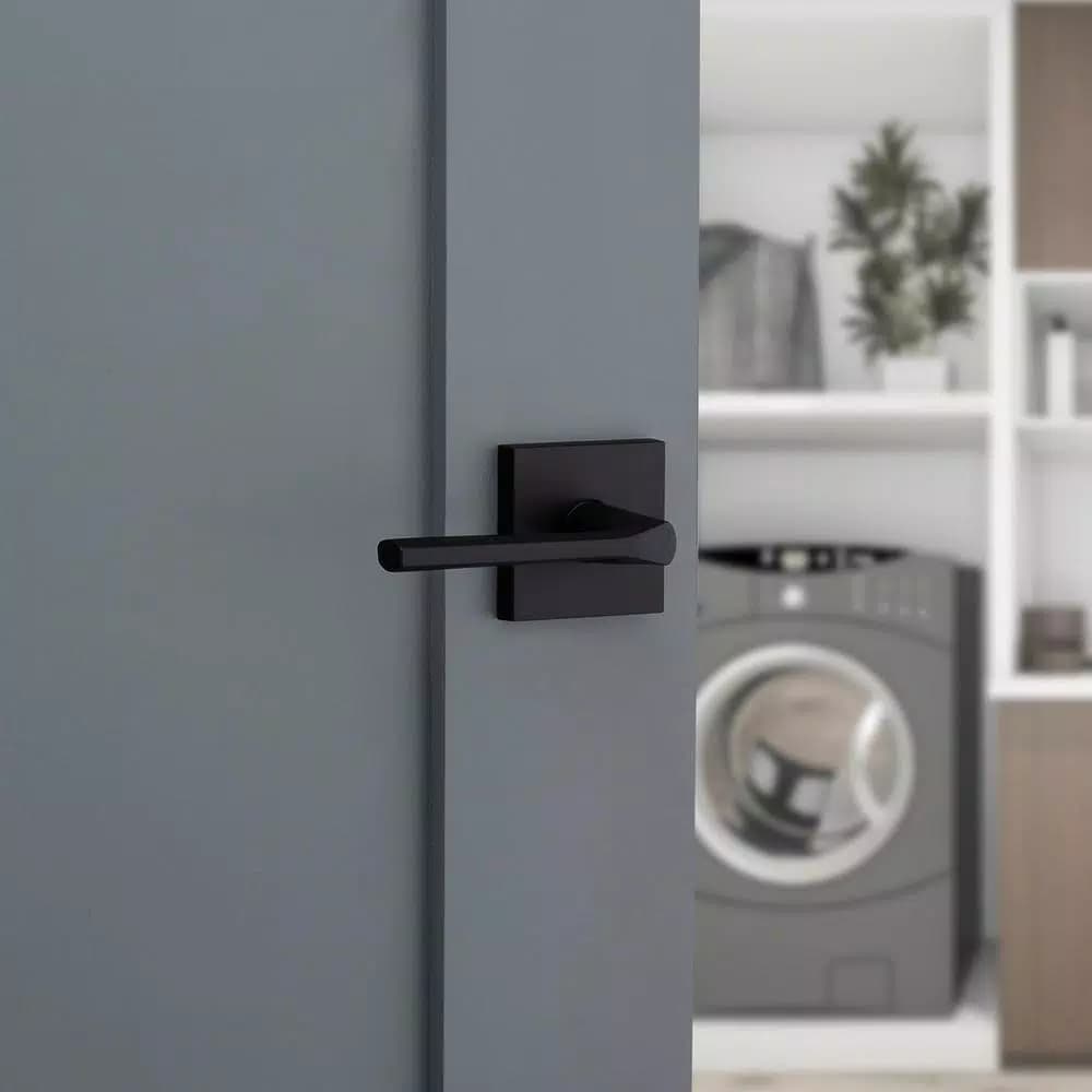 Kwikset Lisbon Square Matte Black Interior Passage Door Lever