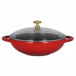 Chasseur 7 in. Red Enameled Cast Iron Mini Wok with Glass Lid thumbnail 1