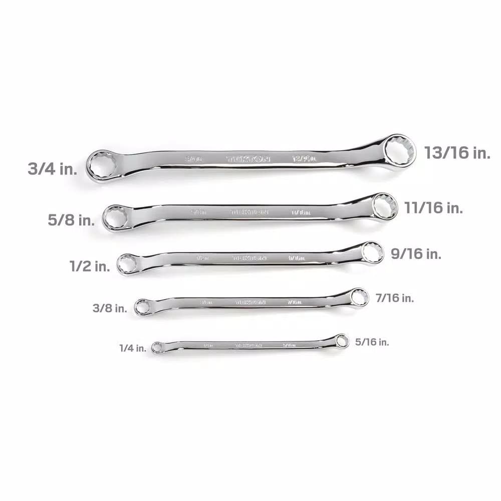 TEKTON 5-Piece 45° Offset Box End Wrench Set, SAE, with Roll-Up Pouch