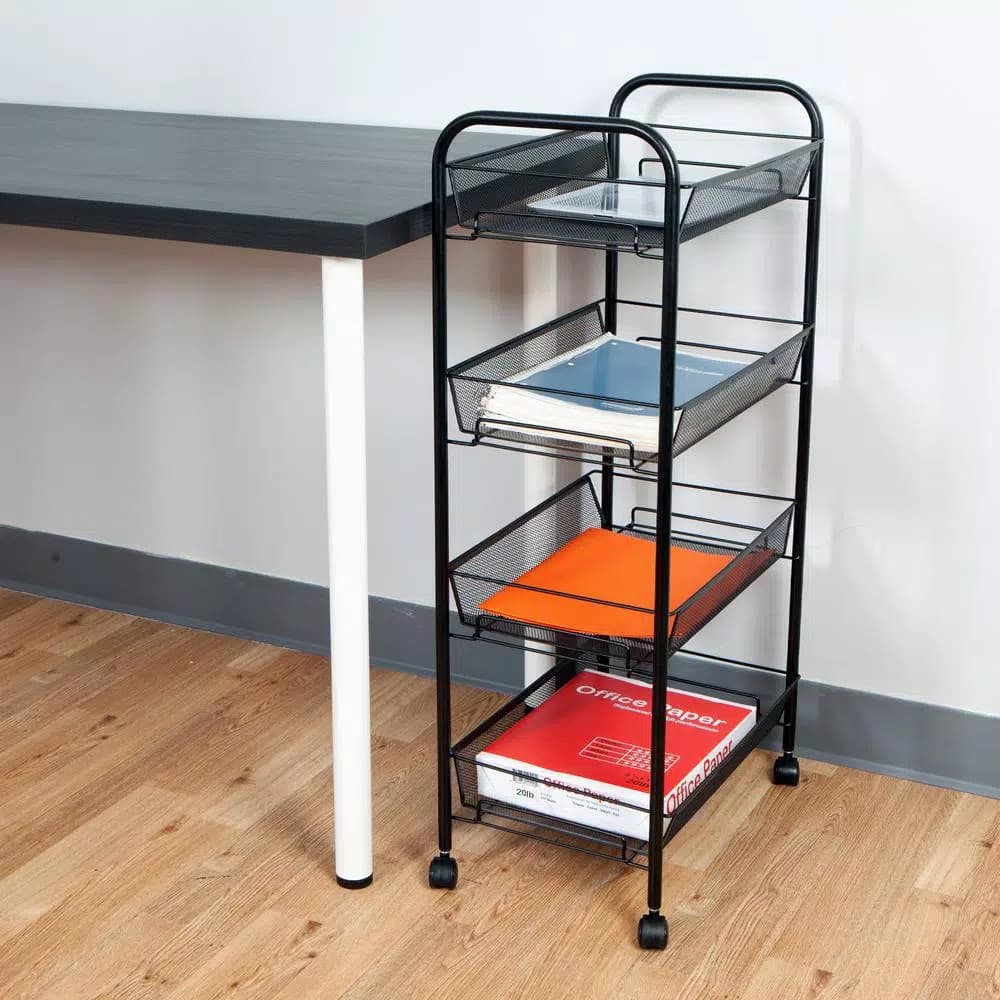 Mind Reader 4-Shelf Rolling Black Metal Mesh Storage Cart