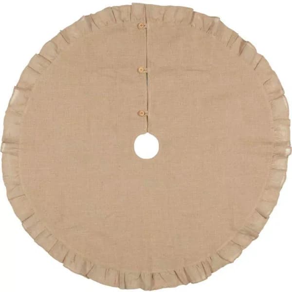 VHC Brands 48 in. Jute Burlap Natural Tan Rustic Holiday Tree Skirt with Flannel Lining