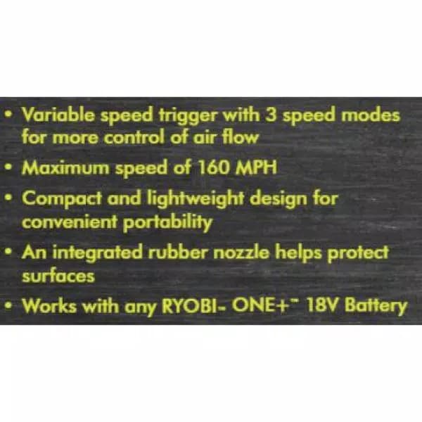 RYOBI 18V ONE+ Cordless Compact Workshop Blower Kit with 2.0 Ah Battery and Charger