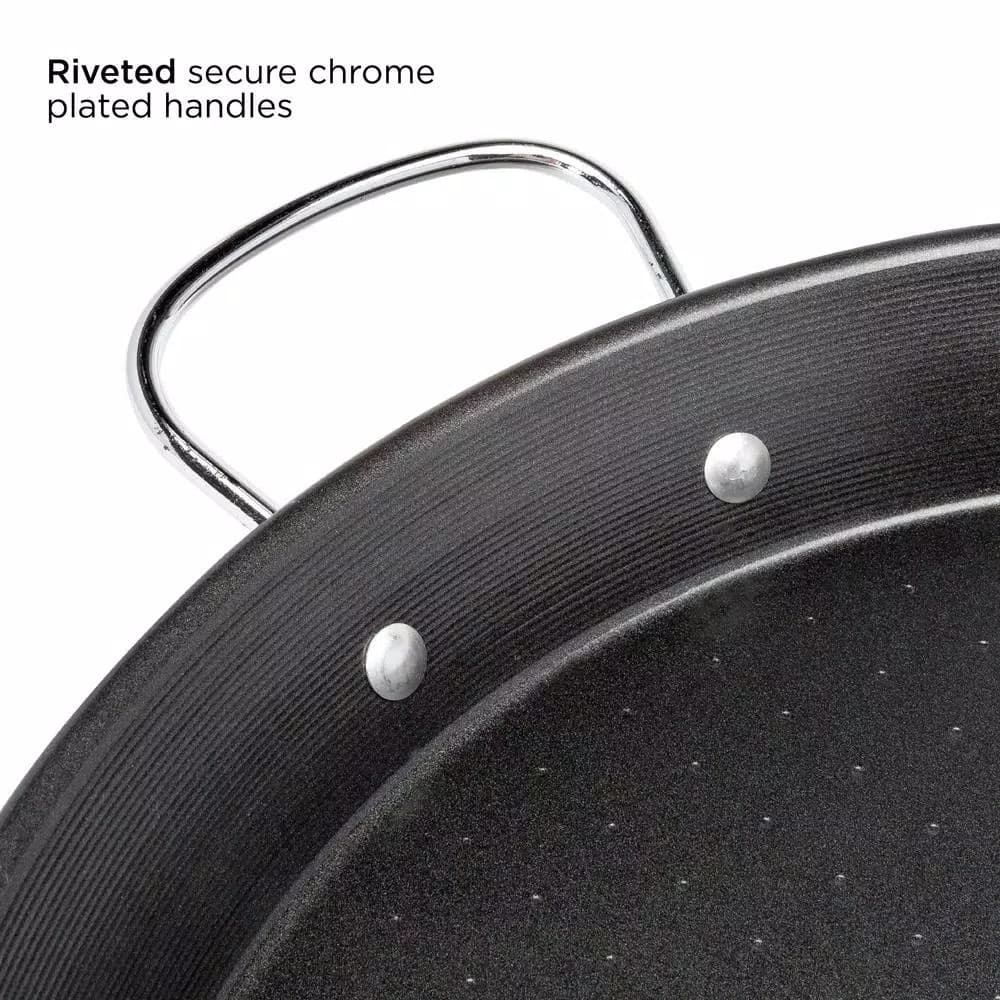 Ecolution Sol 20 in. Carbon Steel Nonstick Paella and Grill Pan, Black