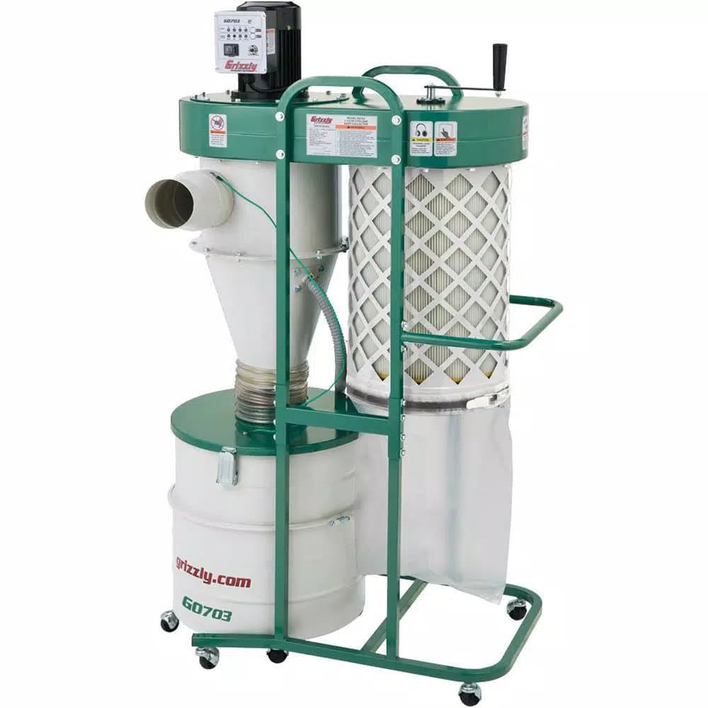 Grizzly Industrial 1-1/2 HP 2-Stage Cyclone Dust Collector with 6 in. Intake and Remote Control