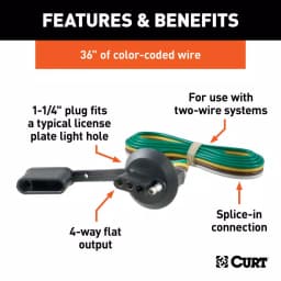 CURT 4-Way Flat License Plate Light Plug Connector Socket with 60" Wires thumbnail 2