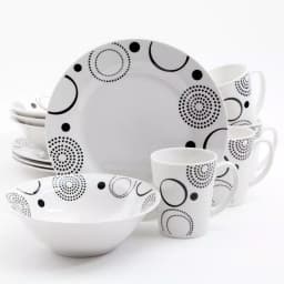 Gibson Home Modern Times 12-Piece Ceramic Dinnerware Set, Black Geometric Design on White, Service for 4 thumbnail 1