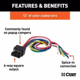 CURT 6-Way Square Trailer Connector Socket with 12" Color-Coded Wires thumbnail 3